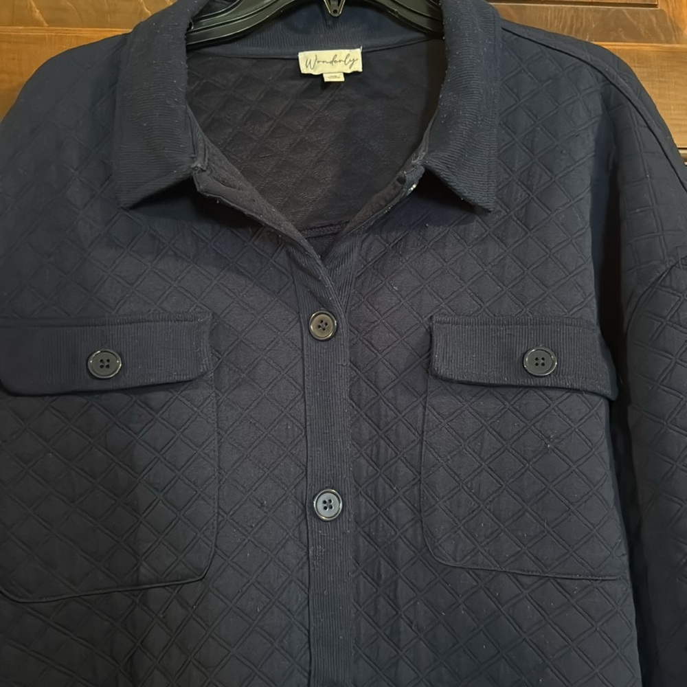 Wonderly quilted lightweight jacket XL button front & pockets, Navy Blue EUC - Picture 3 of 6